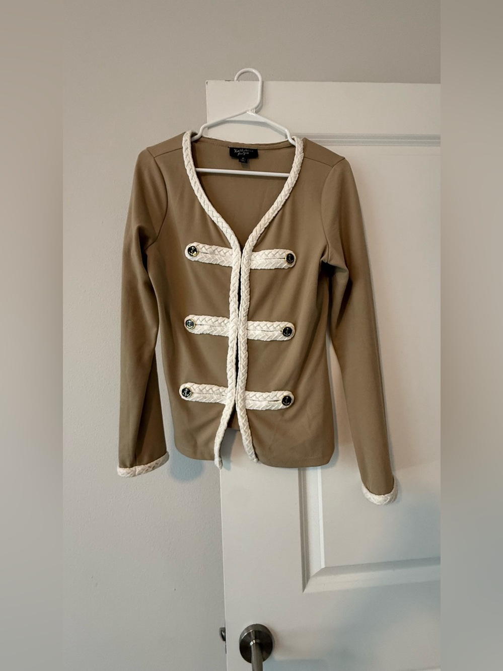 Katherine Barclay Taupe Jacket with Cream Braided Trim